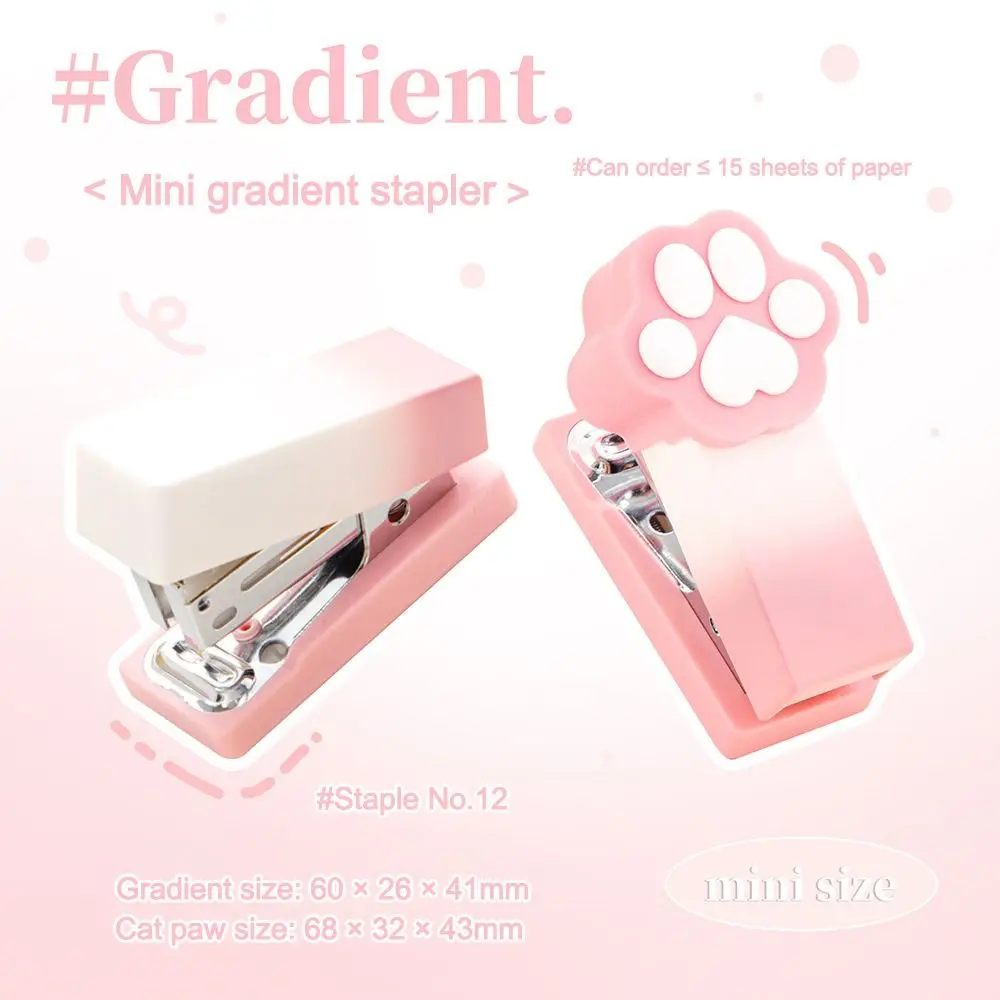 Mini grampeador portátil de garra de gato gradiente com grampos multifuncional máquina de ligação de papel presentes de volta às aulas