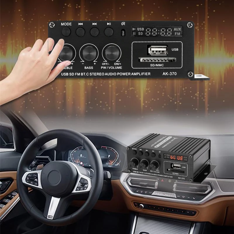 400W*2 2 Channel Bluetooth HiFi Power Amplifier Home Car Audio Class D Remote Control FM Radio AUX USB/SD AK380/AK370/AK170