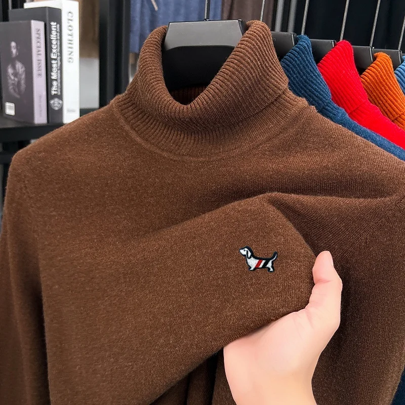 luxury men's autumn embroidery high quality sweater turn-up collar exquisite knit pullover keep warm leisure versatile clothing