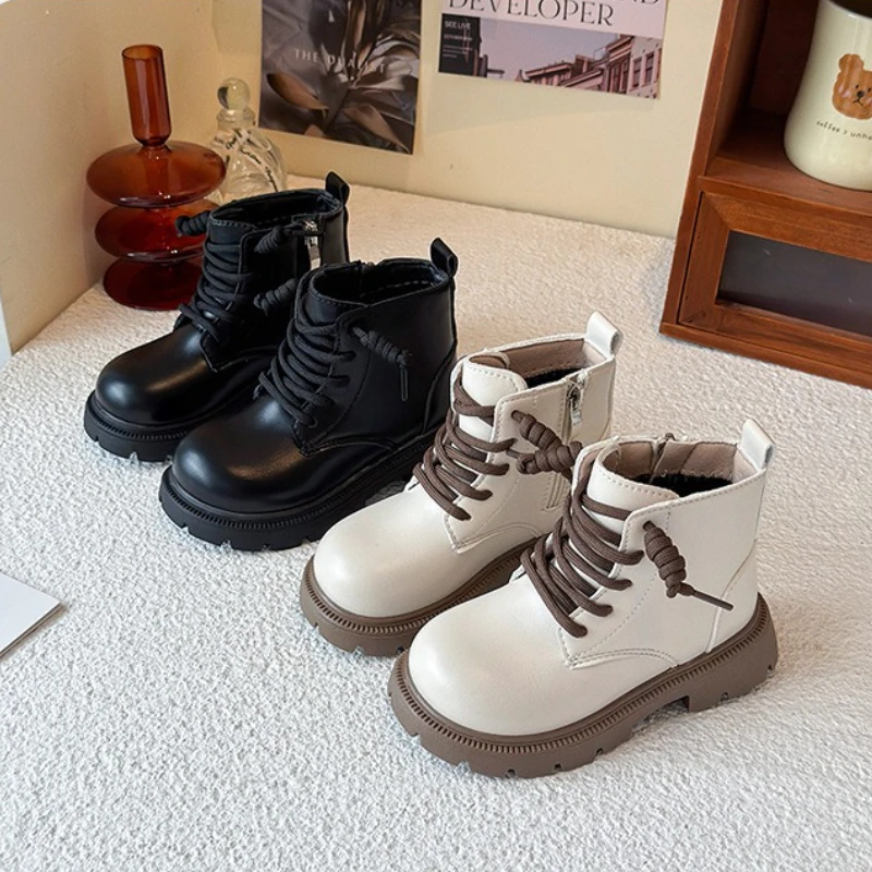 2025 New Children's Ankle Boots Simple British Style Girls Causal Leather Shoes Spring Autumn Kids Fashion School Platform Boots