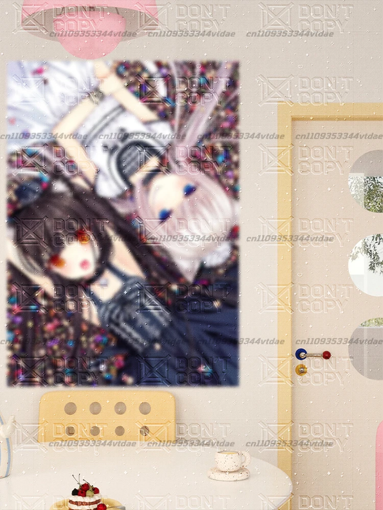 Vintage Dessert Nekopara Tapestry, Black & White Hair Cat Girls Chocola Vanilla Wall Hanging, Aesthetic Room Background Cloth