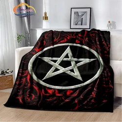 Triple Moon Goddess Simple Pentagram Flannel Blanket ,Supernatural Satan Black White Wicca Pentacle