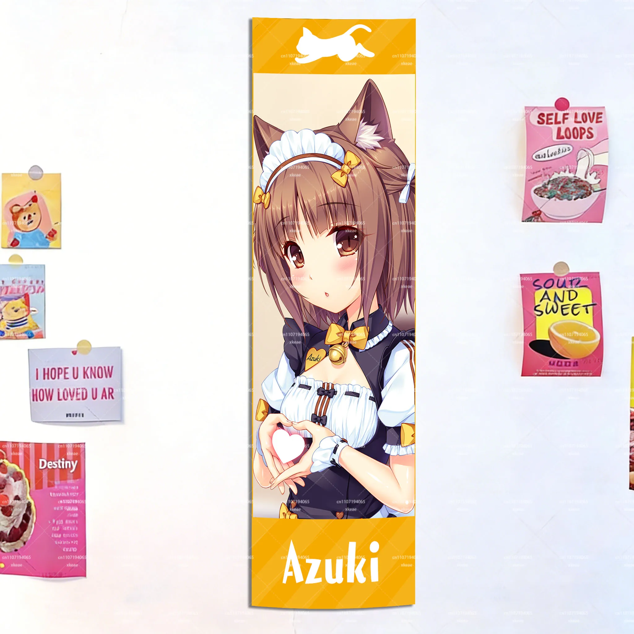 1PC Tapiz Nekopara Azuki Catgirl, Decoración de Pared Anime Kawaii de Maid, Decoración Vertical Larga para Dormitorio y Habitación Otaku Impresa