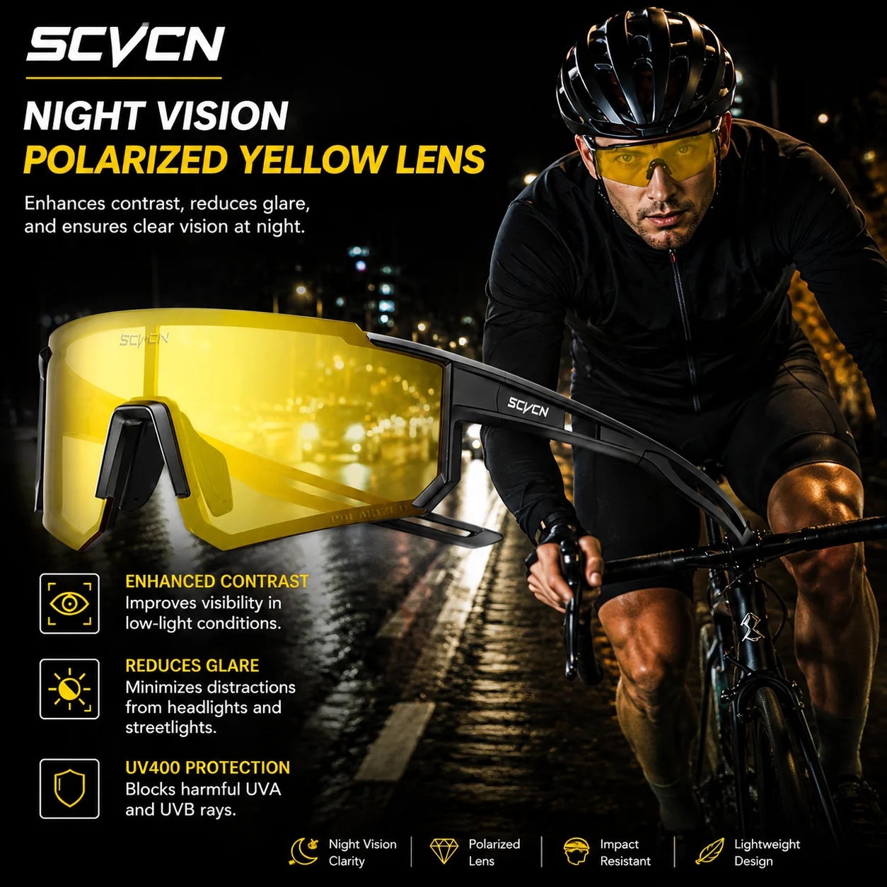 Lunettes de soleil de vision nocturne SCVCN, lunettes de cyclisme et de conduite, lunettes de voyage tendance Y2K, lunettes de sport UV400 pour VTT et pêche, lunettes surdimensionnées pour homme