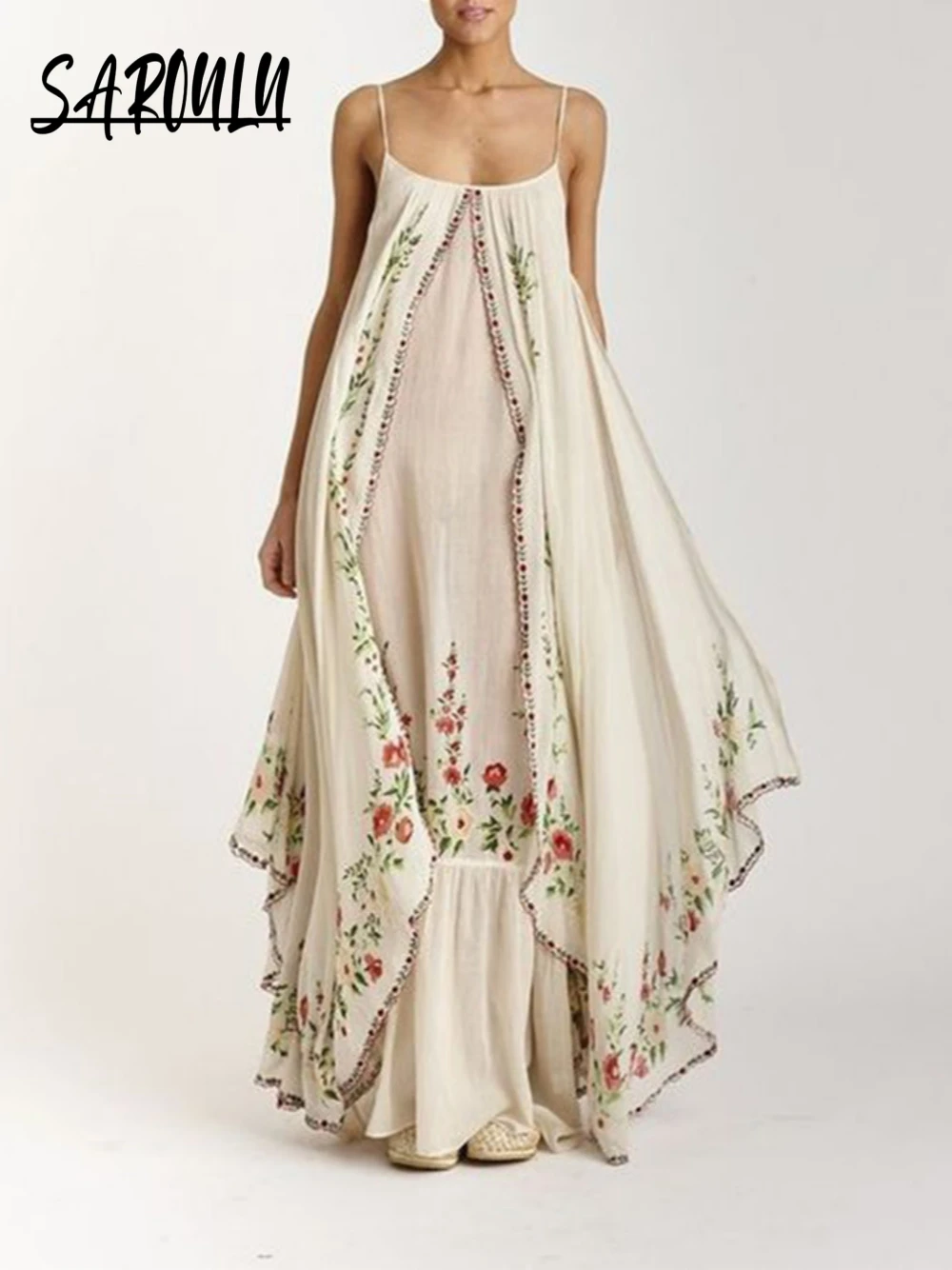 

Romantic Spaghetti Straps Plus Size Evening Dress Boho Abaya Printed A Line Prom Gown Daily Loose Women Spring Summer Wear