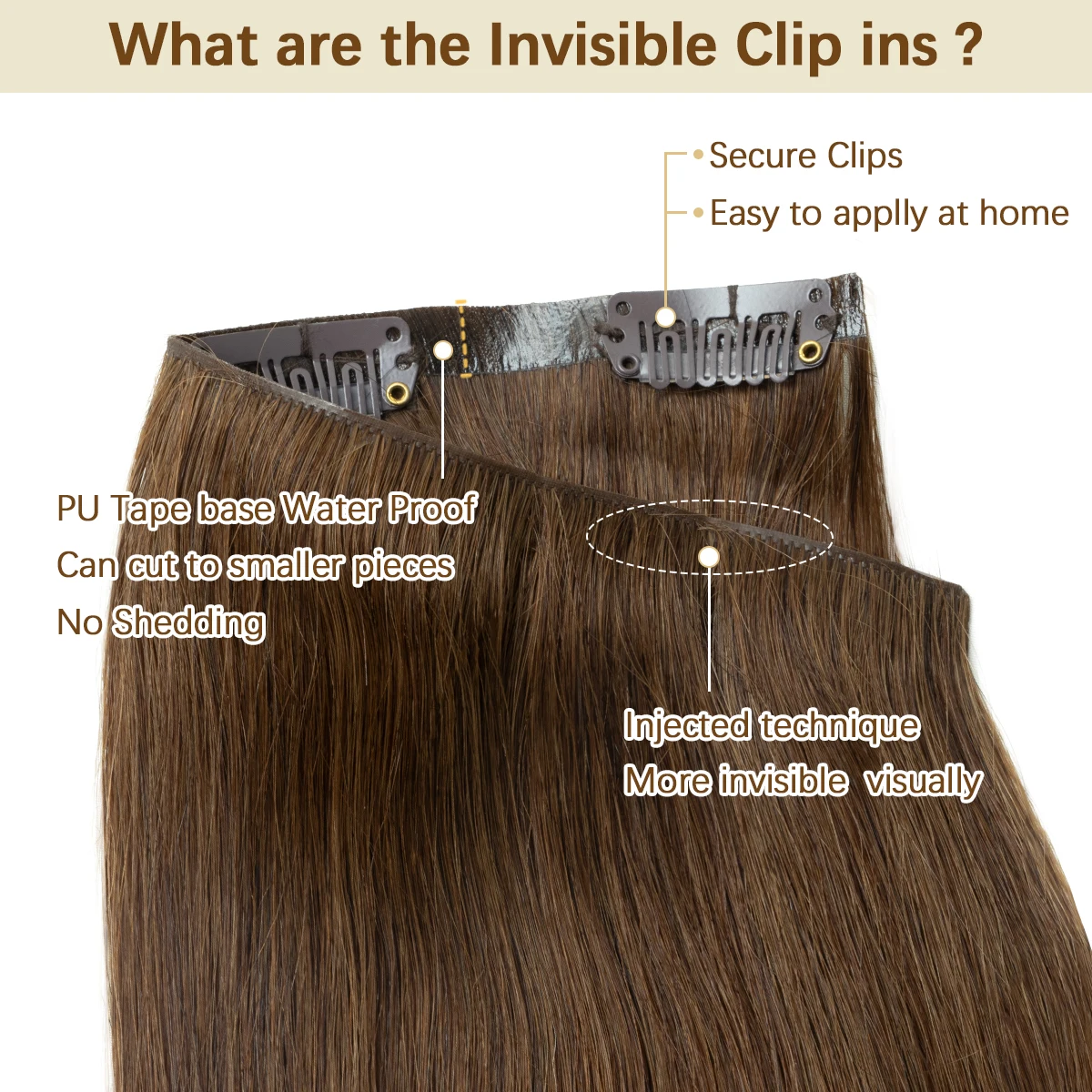 # 4 براون حقن بو سلس كليب على الشعر مشبك غير مرئي Ins آلة الشعر البشري ريمي 7 قطعة 100-120 جرام 24 بوصة مقاطع الشعر غير مرئية