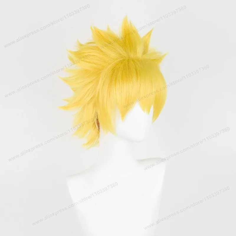 Anime Uzumaki Cosplay 30 cm curto loiro dourado cabelo perucas sintéticas resistentes ao calor; 5'b, 8,v;