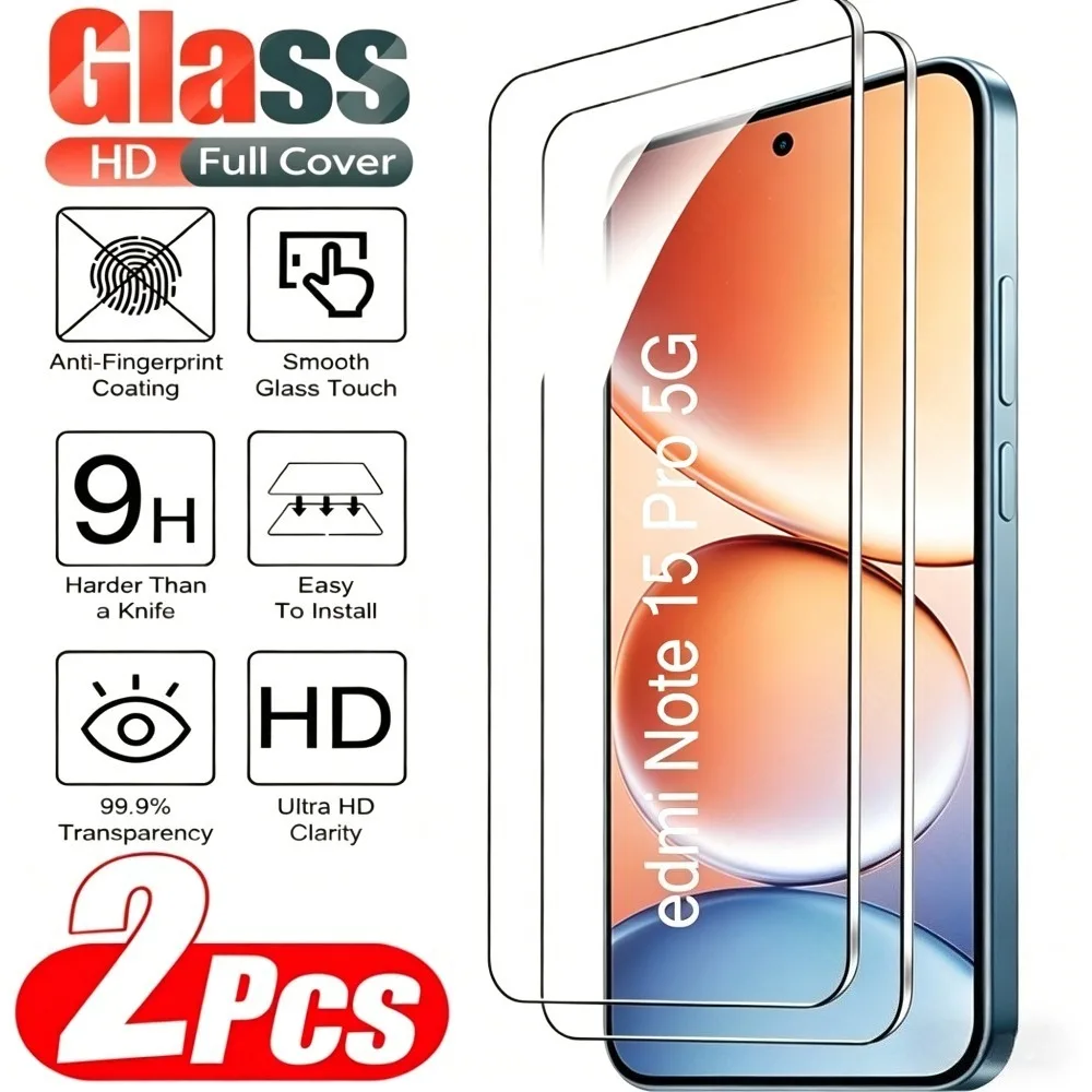 Protector de pantalla ultra claro para Redmi Note 15 Pro 5G 14 13 12 Pro 14S 12S, vidrio templado para Redmi 15 15C 14C 13C 12C 10A, 2 uds.