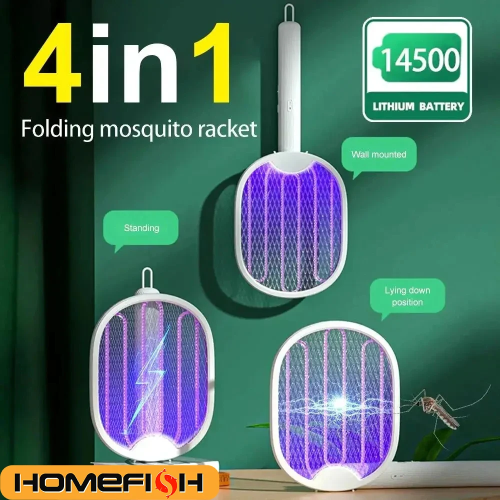 Foldable Electric Mosquito Killer Fly Swatter Trap USB Rechargeable Mosquito Racket Insect Killer with UV Light Bug Zapper 3000V