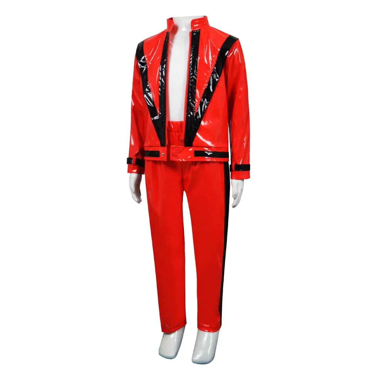 Michael Jackson Thriller Rotes Lederjacken- und Hosen-Set 80er Jahre Vintage Pop-Sänger-Kostüm, Scary Night Halloween Bühnenauftritt – Detail 5