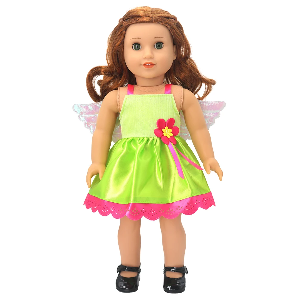 18 Inch Doll Fairy Wings Flower Dress, Polyester Outfit, Doll Clothing Accessory, No Doll or Shoes Included