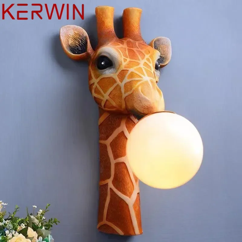 KERWIN Contemporary Indoor Wall Lamp LED Creative Cartoon Giraffe Resin Sconce Light For Home Children's Bedroom Corridor