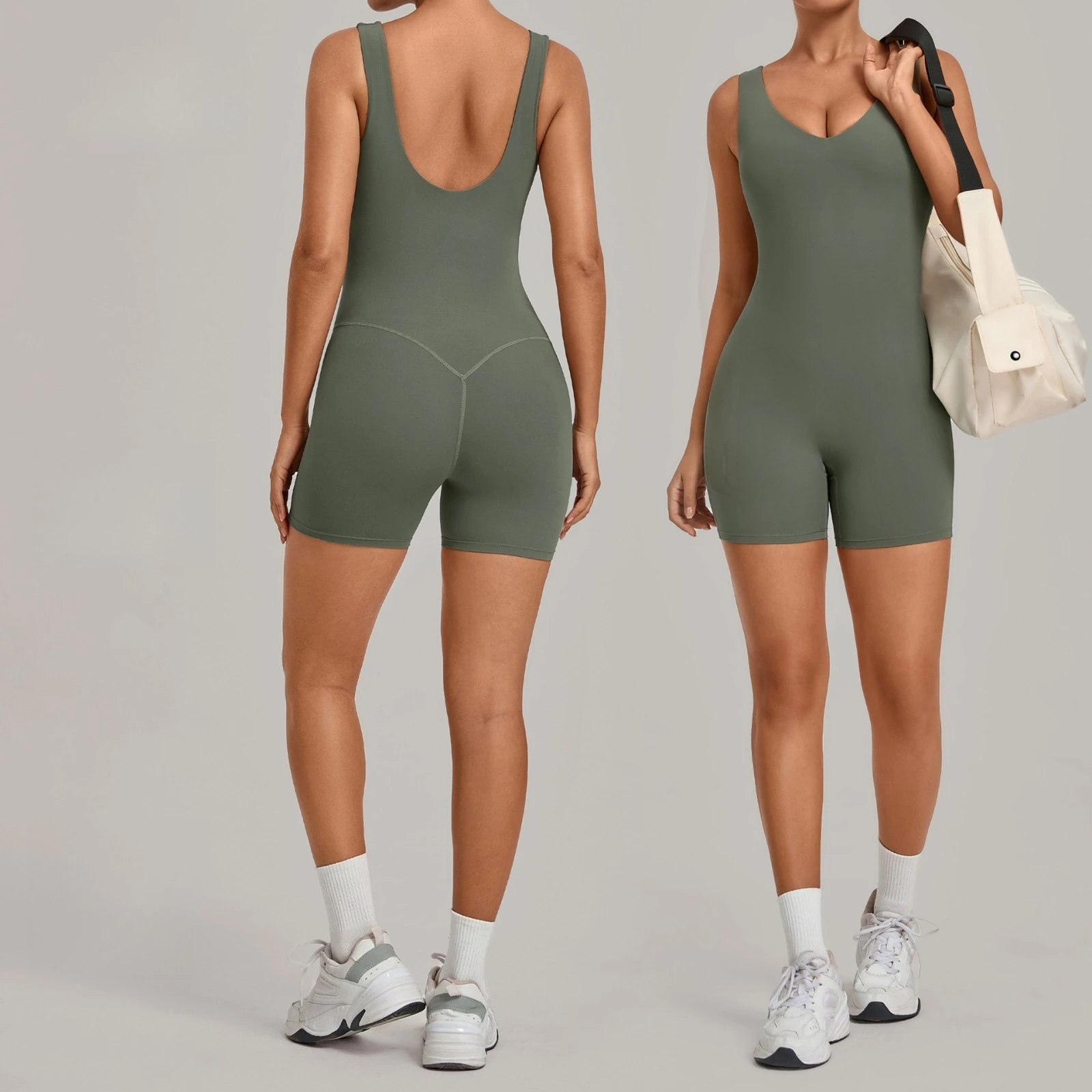 Gym Workout Sportswear Women's U-neck Back Yoga Jumpsuit Sets All-in-one Tight Sports Bodysuit Sleeveless Running Fitness Suit