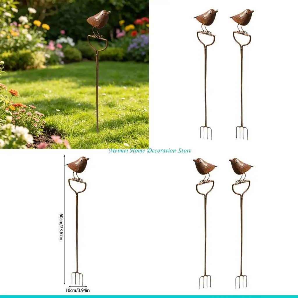 H7BF Sturdy Wrought Iron Bird Sculpture With Ground Spikes For Secure Installation In Gardens And Park Landscaping Projects