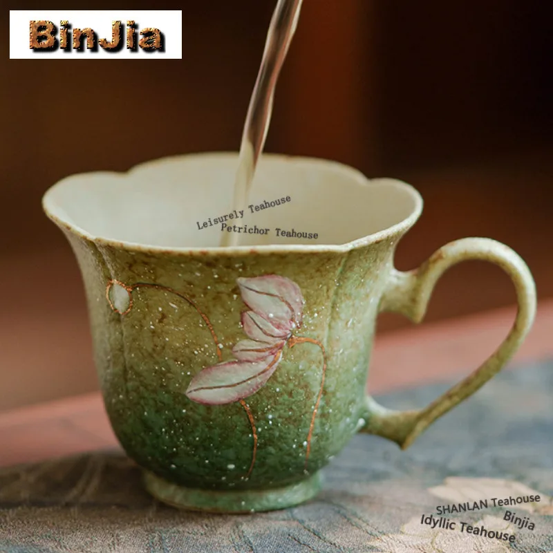 

60 мл зеленая чашка с ручной росписью в виде лотоса, древняя чаша для чая, чашка для чайной дегустации, персональная чашка Jianzhan Master Cups, посуда
