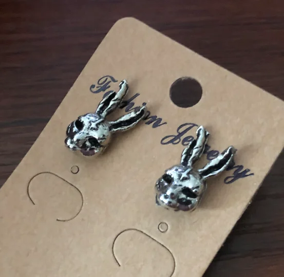 Goth Rabbit Stud Cute Cross Hare Bunny Rose Earring Animal Cocktail Party Motorcyclist Ear Retro Silver Color Gothic Jewelry