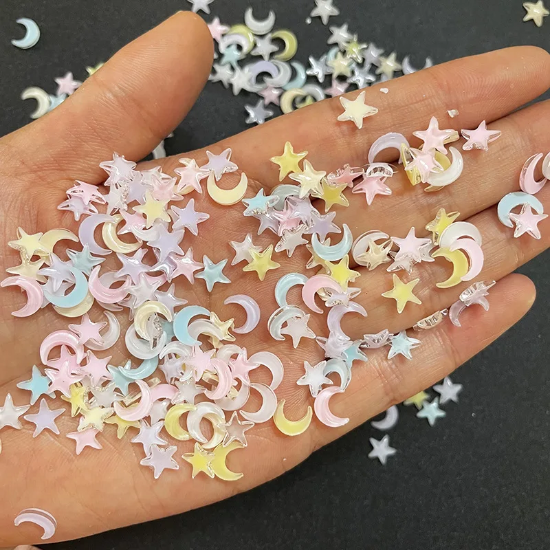 

50Pcs/bag Crescent Moon Nail Charms Tinkets Jade 3D Acrylic White Ornaments Moon Celebrity Japan Manicure Decorations 8-10MM ZCF