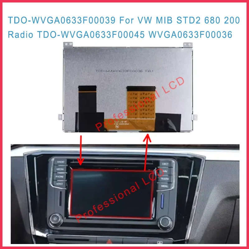 6.5 Inch Car Navigation LCD Display Screen TDO-WVGA0633F00039 for VW MIB STD2 680 200 Radio TDO-WVGA0633F00045 WVGA0633F00036