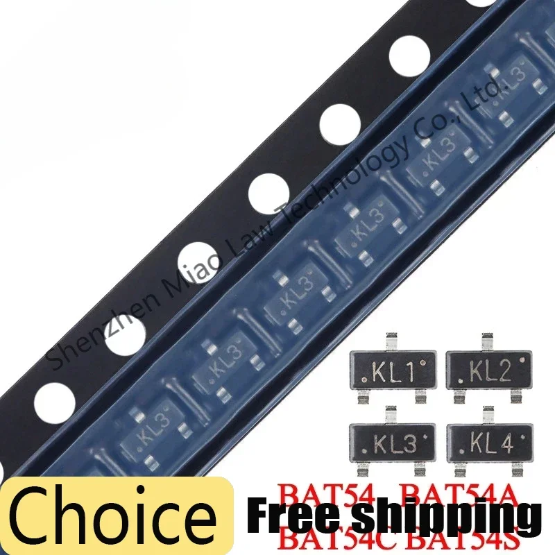 100pcs/lot BAT54 KL1 BAT54A KL2 BAT54C KL3 BAT54S KL4 SOT-23 0V/200mA SMD Schottky Diode Rectifier
