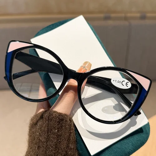 Imagen 2 del producto Gafas de presbicia tipo ojo de gato para mujer, lentes de lectura con combinación de colores, simples, para personas mayores, HD, antiluz azul