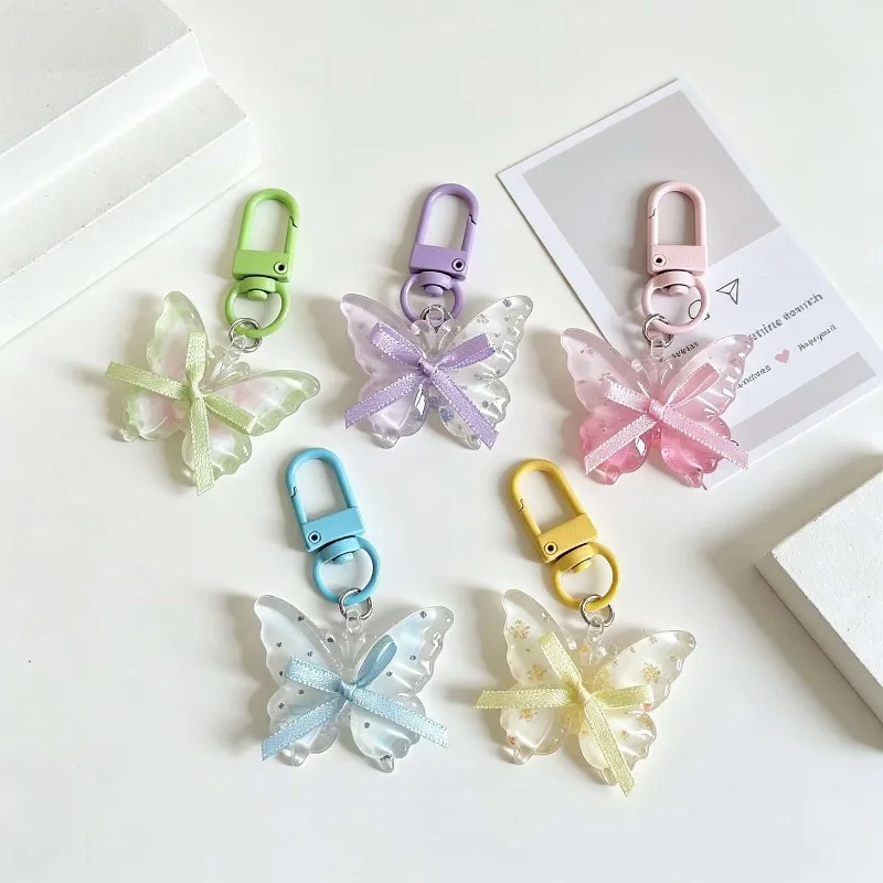 Translucent Fairy Butterfly Keychain Ins Fresh Aesthetic Pendant Sweet Girly Charm Student Backpack Hanging Ornament Elegant