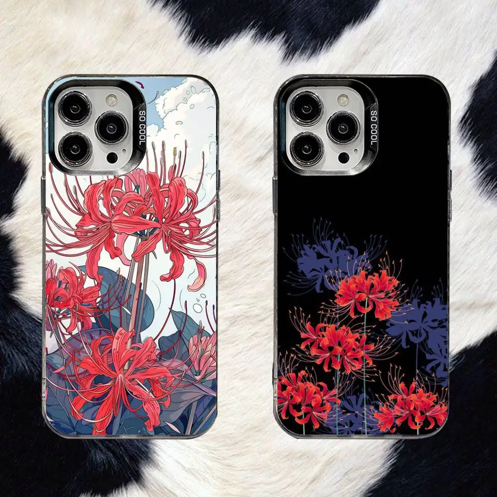 

Spider Lily Red Flowers Phone Case For iPhone 16,15,14,13,12,11,8,7,Pro,Max,Plus,Mini,XS,SE Anti Fall Black Matte Hard