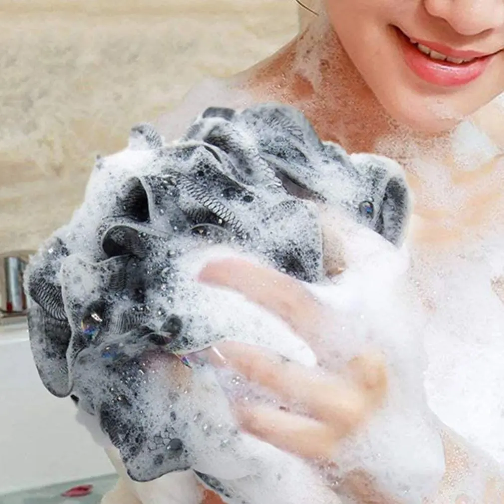 إسفنجة رغوية شبكية ناعمة للاستحمام ، مقشر للتقشير ، كرة فقاعة سوداء للحمام ، منظف بشرة الجسم ، أداة تنظيف ، ملحقات الحمام