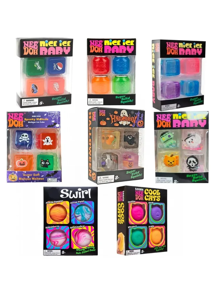 Schylling Needoh Halloween Teenie Mini-Eiswürfel 4er-Pack Fidget-Sensorik-Spielzeug Maltose Langsam Rückfedernder Angstlindernder Quetsch-Stressball