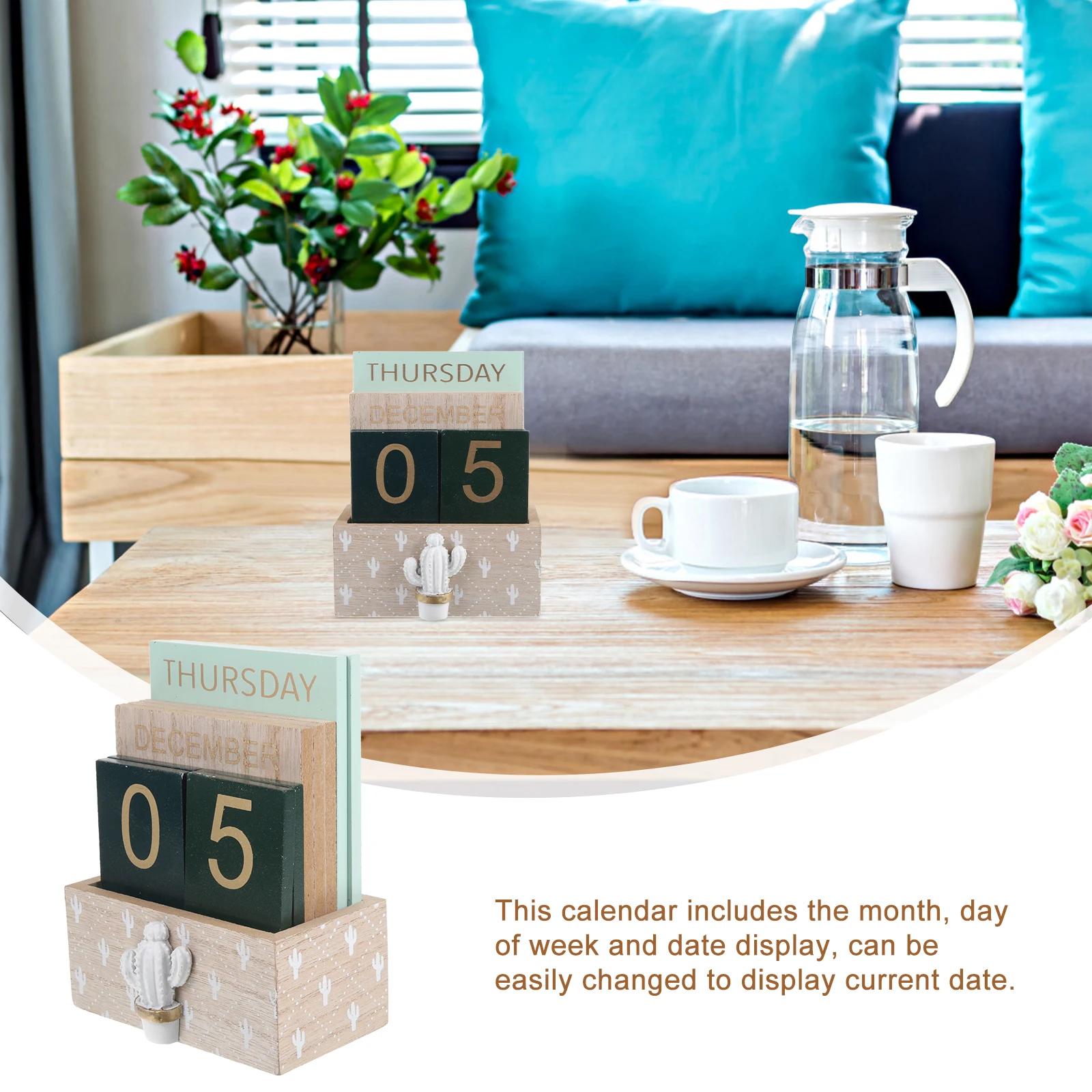 

Perpetual Calendar Desk Block Wood Creative Home Daily Use Office Accessories Table Arrangement