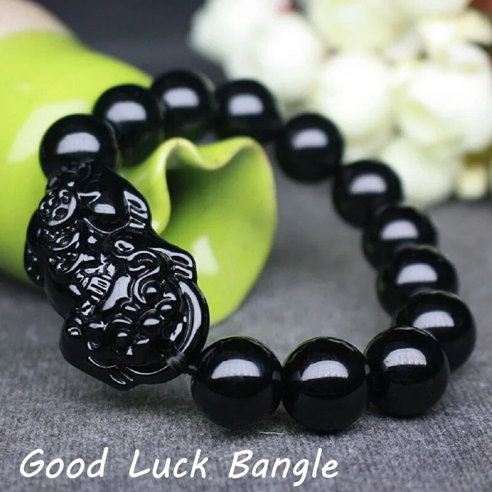 Fashion New Feng Shui Women Pixiu Men Bracelets Obsidian Stone Beads Good Luck Bangle Wristband