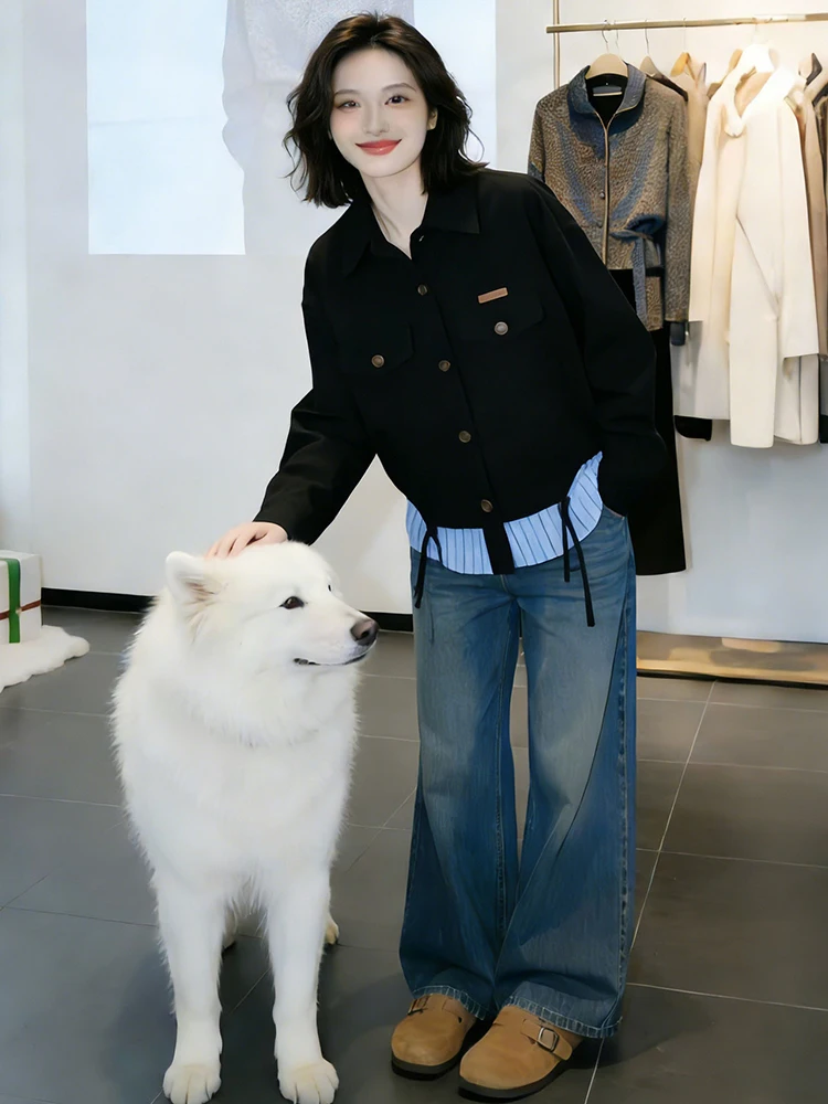 

Модная короткая верхняя одежда: женская куртка на весну-осень в корейском стиле, универсальная, молодежная, с длинными рукавами