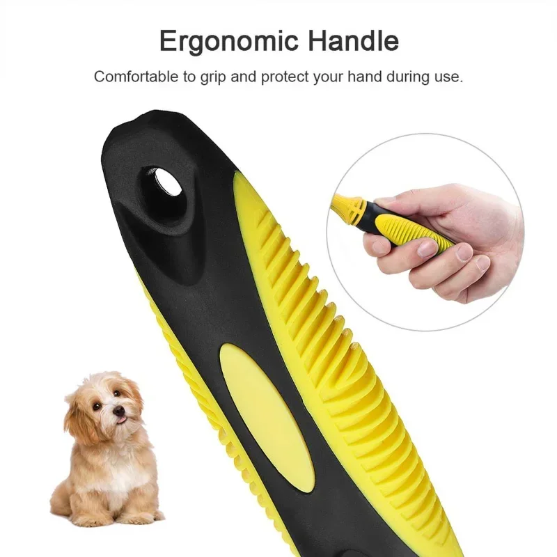 Pets Stainless Steel Grooming Brush Two-Sided Shedding and Dematting Undercoat Rake Comb for Dog Cat Remove Knots Tangles Easily