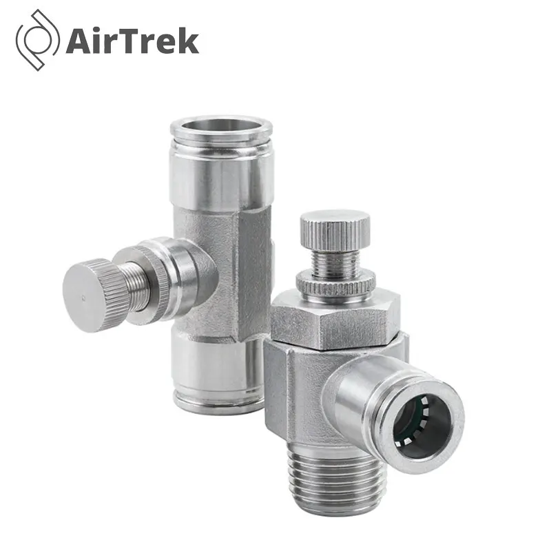 304 스테인리스 공압 피팅 SA 스로틀 밸브 압력 감소 제어 조절 푸시 인 OD 4 6 10 12mm 공기 및 물 튜브용