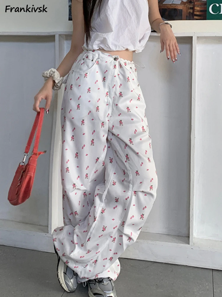 

Casual Pants Women Tender Summer Floral Streetwear Simple Ankle-length Vintage Korean Style Harajuku Trousers College Lazy Ins