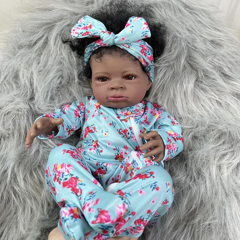 

50cm Realistic Lifelike Adorable Reborn Newborn Doll Girl Named Lanny Black Skin Reborn Baby Kids Toy Gift