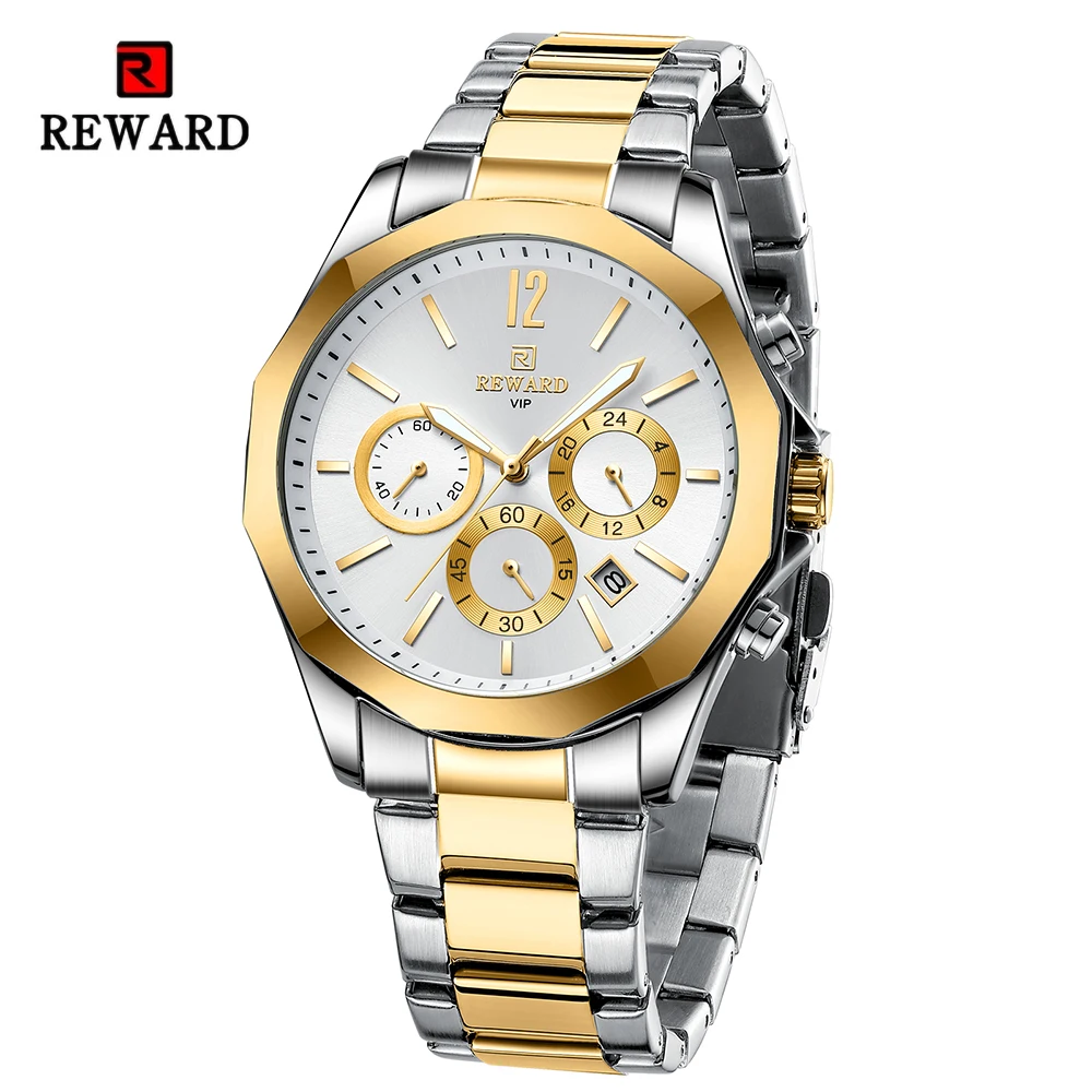 

REWARD VIP New Business Watches for Men Fashion Dress Wrist Watches Stainless Steel Waterproof Luminous Date Chronograph Clock