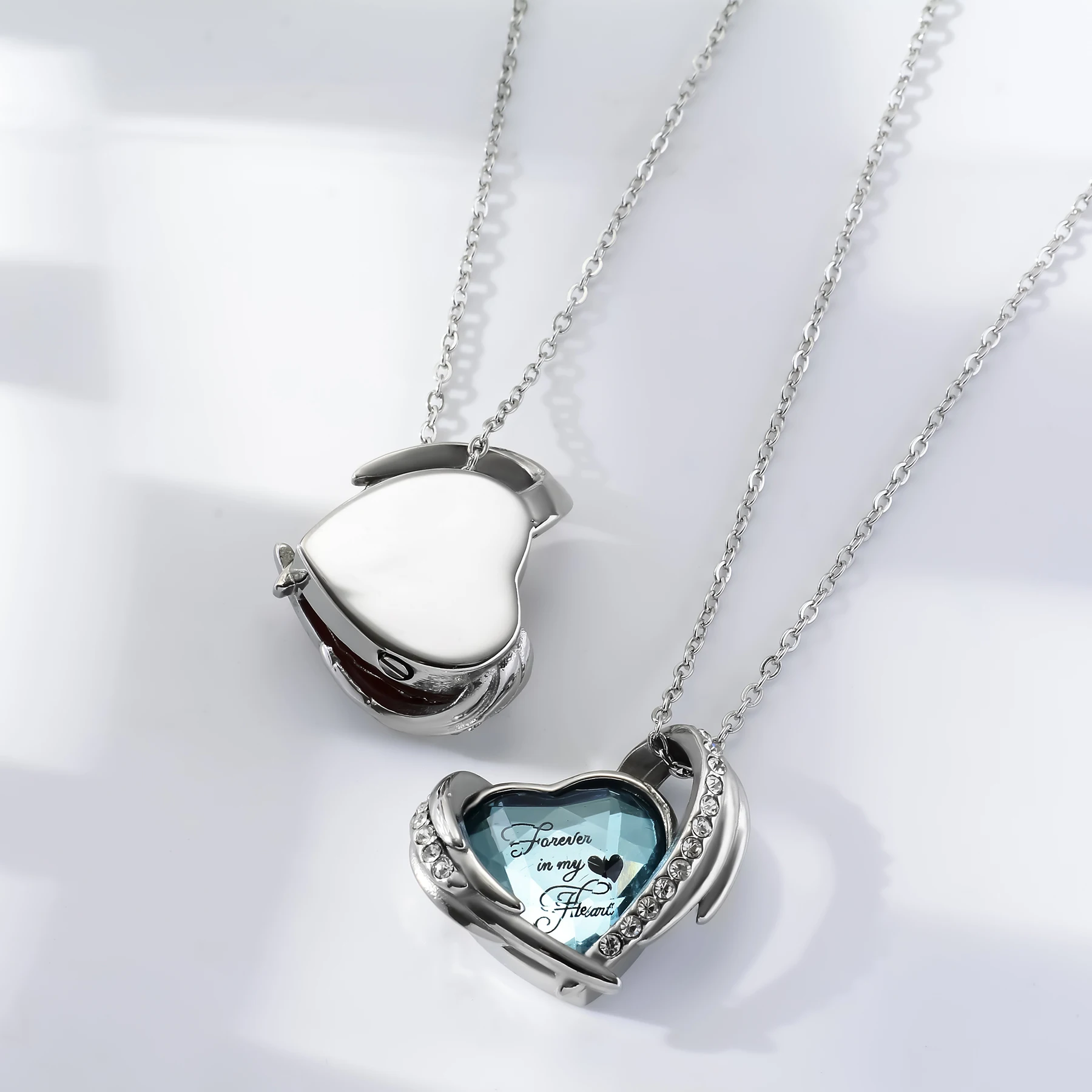 Stainless Steel Memorial Necklace Heart Crystal Cremation Urn Pendant Jewelry for Ashes Hair Keepsake Gift with Fill Set