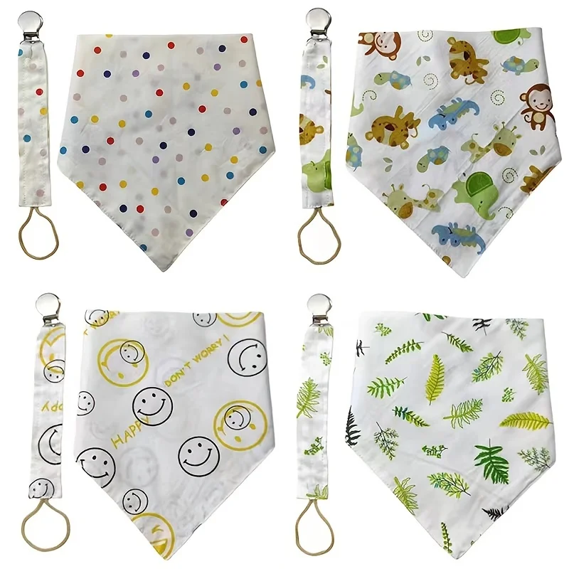 2pcs/set Baby Saliva Cotton Bib with Pacifier Clip,Newborn Bib with Soother Chain,Baby Shower Gift