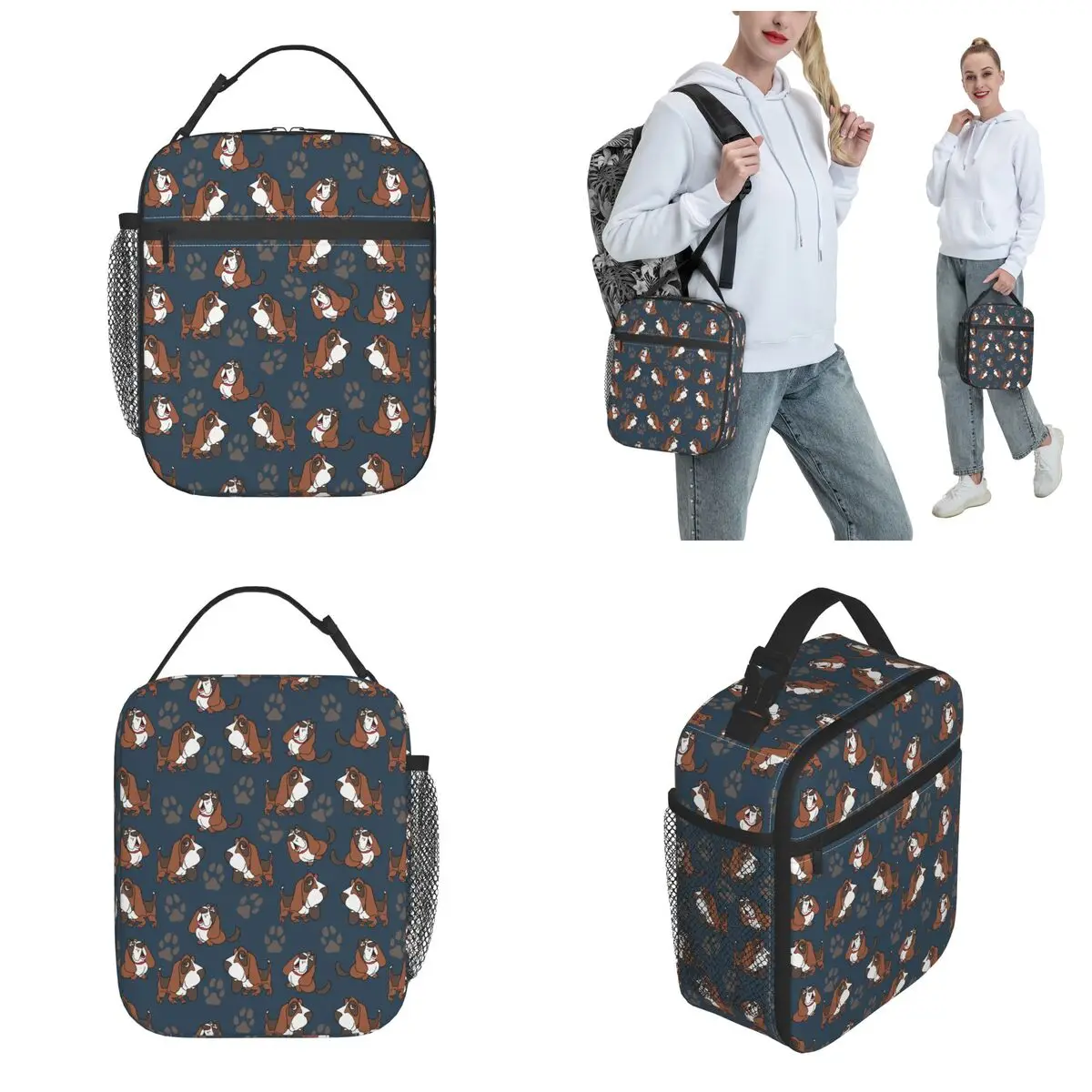 Basset Hound Dog Insulated Lunch Bag Food Container Portable Thermal Cooler Lunch Boxes For Picnic