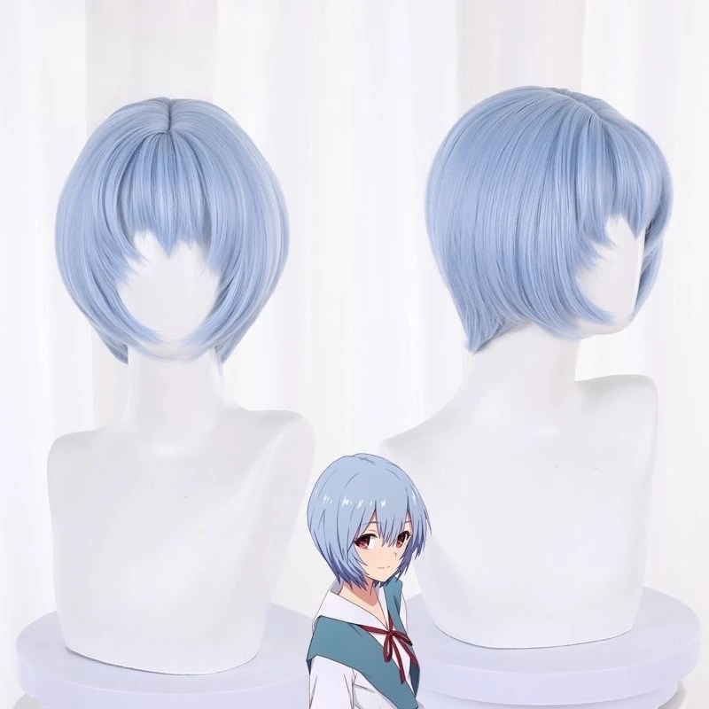 

Rei Ayanami Rei Cosplay Wig EVA Cosplay 30CM Short Blue Wig Heat Resistant Synthetic Wigs with Rose net Halloween