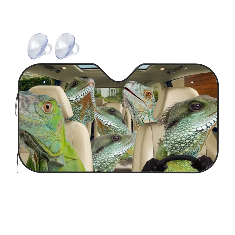 Animal Iguana Driving Car Interior Front Windshield Sun Shade,Green Chameleon Sunshade for Truck SUV- Blocks Uv Rays Protector