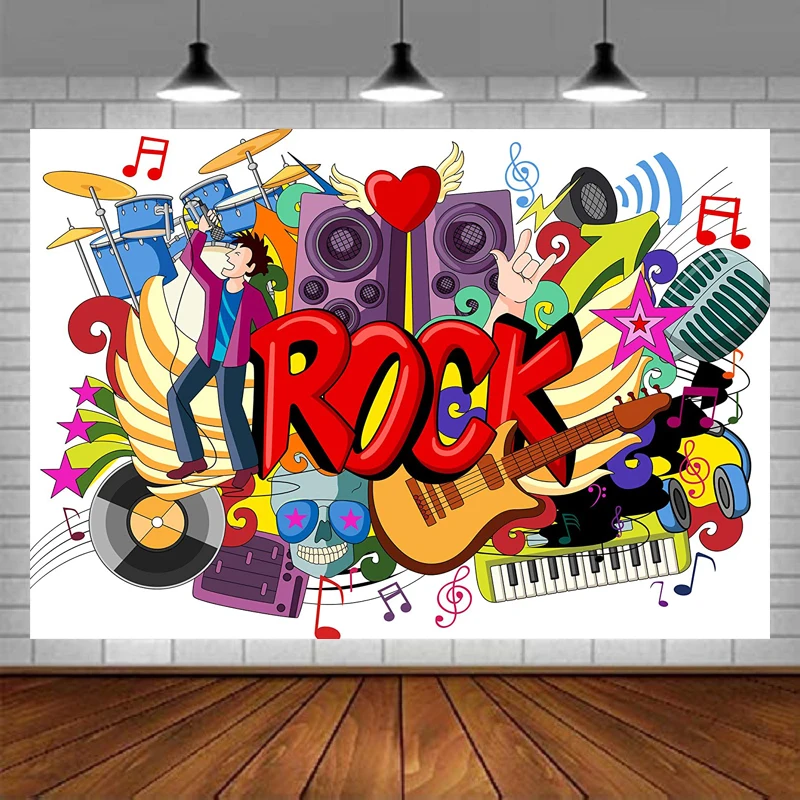 

Rock Music Photography Backdrop Hottest KTV Voice Tube 80'S 90'S Hip Pop Theme Background DJ Party Decor Exultant Studio Photo