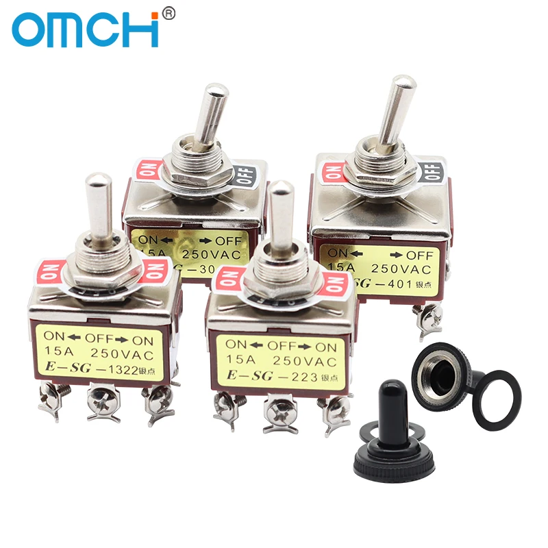 

OMCH Toggle Switch 2/3/4/6/8/9/12 Pin 2/3 Gear Self Reset/Self-Lock E-SG-1021 123 301 401 Silver Contact 15A 250VAC