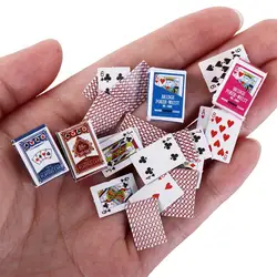 Mini cartas de póker en miniatura, accesorios para casa de muñecas, 1:12