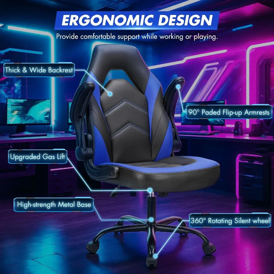 Computer Desk Chair, Lumbar Support Video Game Chair PU Leather - view 4