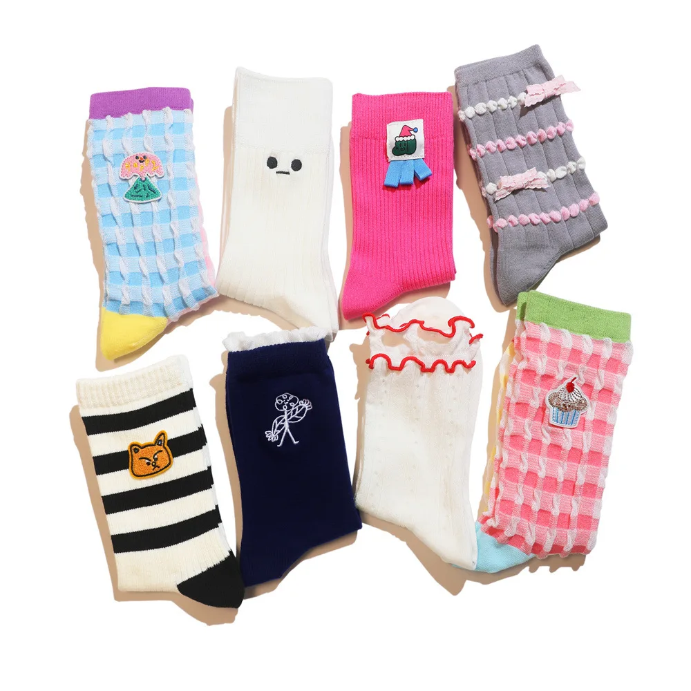 Playmate Series Bow Cartoon Patch Breathable Fungus Edge Cute Stacking Socks