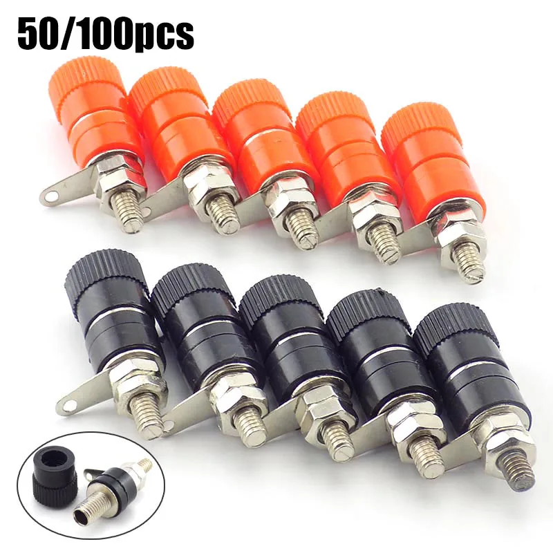 50/100pcs wholesale 4mm Banana Plugs Connector Jack Plug Socket Nickel Plated Binding Post Nut Red Black DIY Banana adapter plug