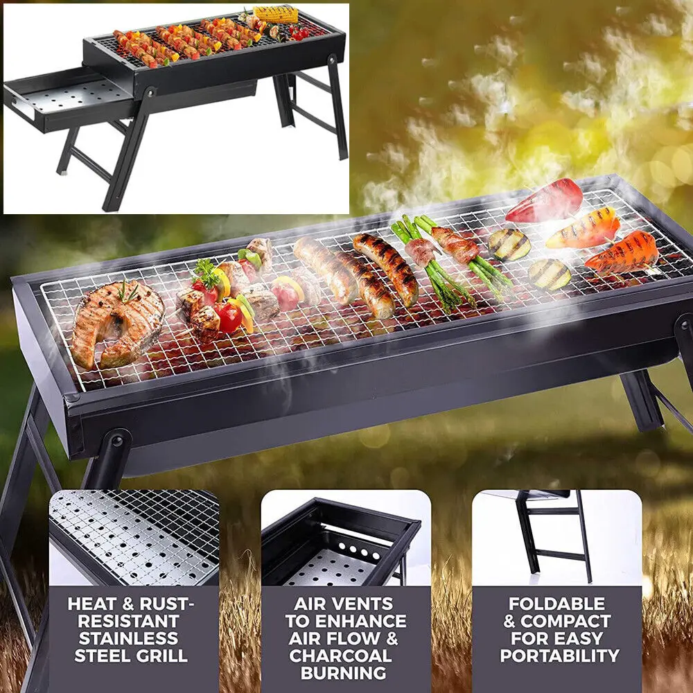 Parrilla Portátil Plegable Grande para Barbacoa de Carbón, para Exteriores, Patio, Jardín, Fiestas