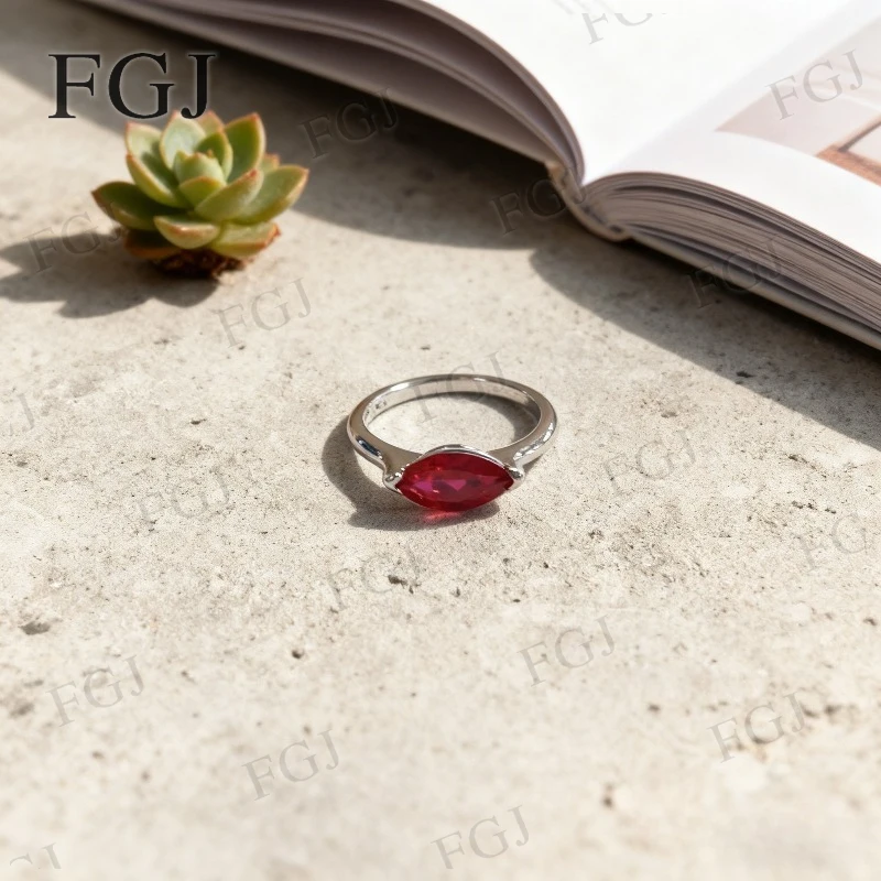 Custom Marquise Ring 5x11mm Lab Ruby/Columbia/Padparadscha/Sapphire S925 Gold Plated Unique Christmas Jewelry Gifts For Women view 3