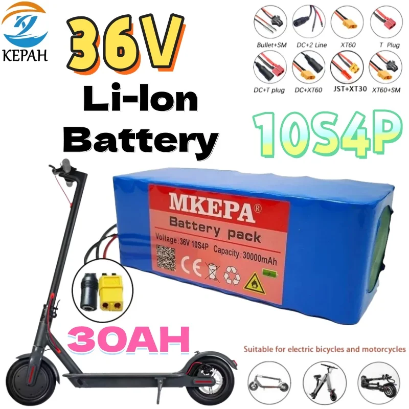 NEW 36V 10S4P 30Ah Lithium Battery 18650 battery pack Large Capacity for Electric Bike and Scooter with BMS XT60 Plug/T-plug